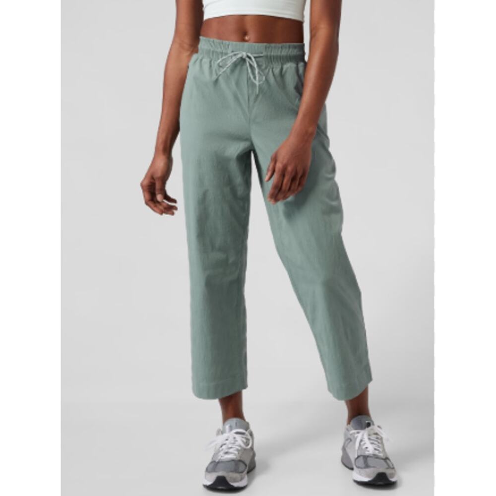 Athleta Trekkie Straight Crop Pants Ripstop Blue Green 8